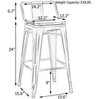 Sgabelli da bar con schienale, set di 4 sgabelli da bar in metallo industriale con seduta in legno