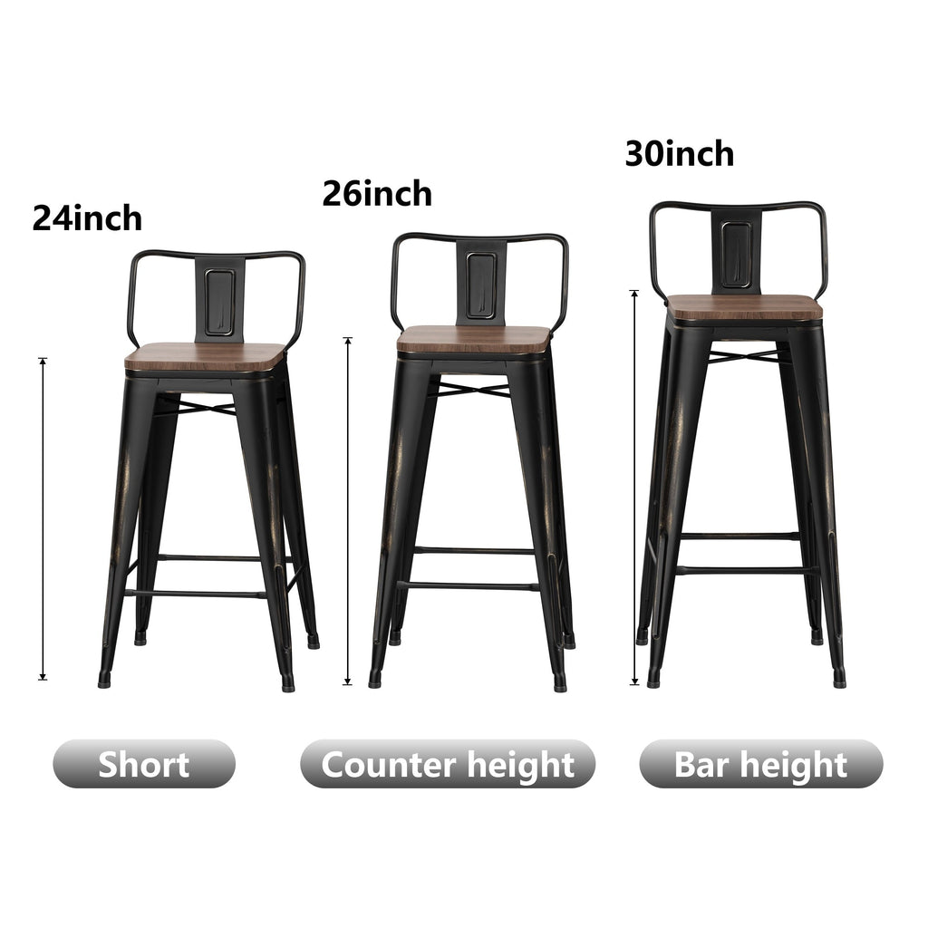 Sgabelli da bar con schienale, set di 4 sgabelli da bar in metallo industriale con seduta in legno