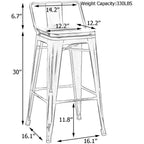 Sgabelli da bar con schienale, set di 4 sgabelli da bar in metallo industriale con seduta in legno