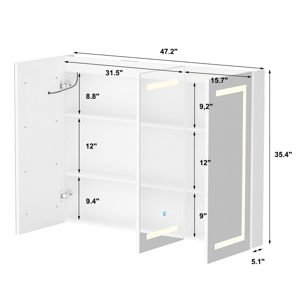 Mobiletto per medicinali da bagno con specchio LED antiappannamento 6000K, mobiletto da parete bianco