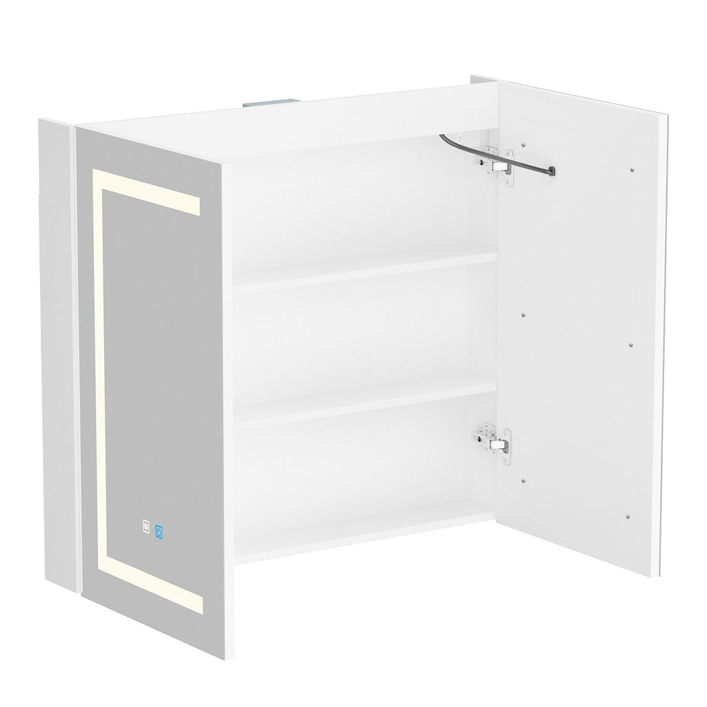 Mobiletto per medicinali da bagno con specchio LED antiappannamento 6000K, mobiletto da parete bianco