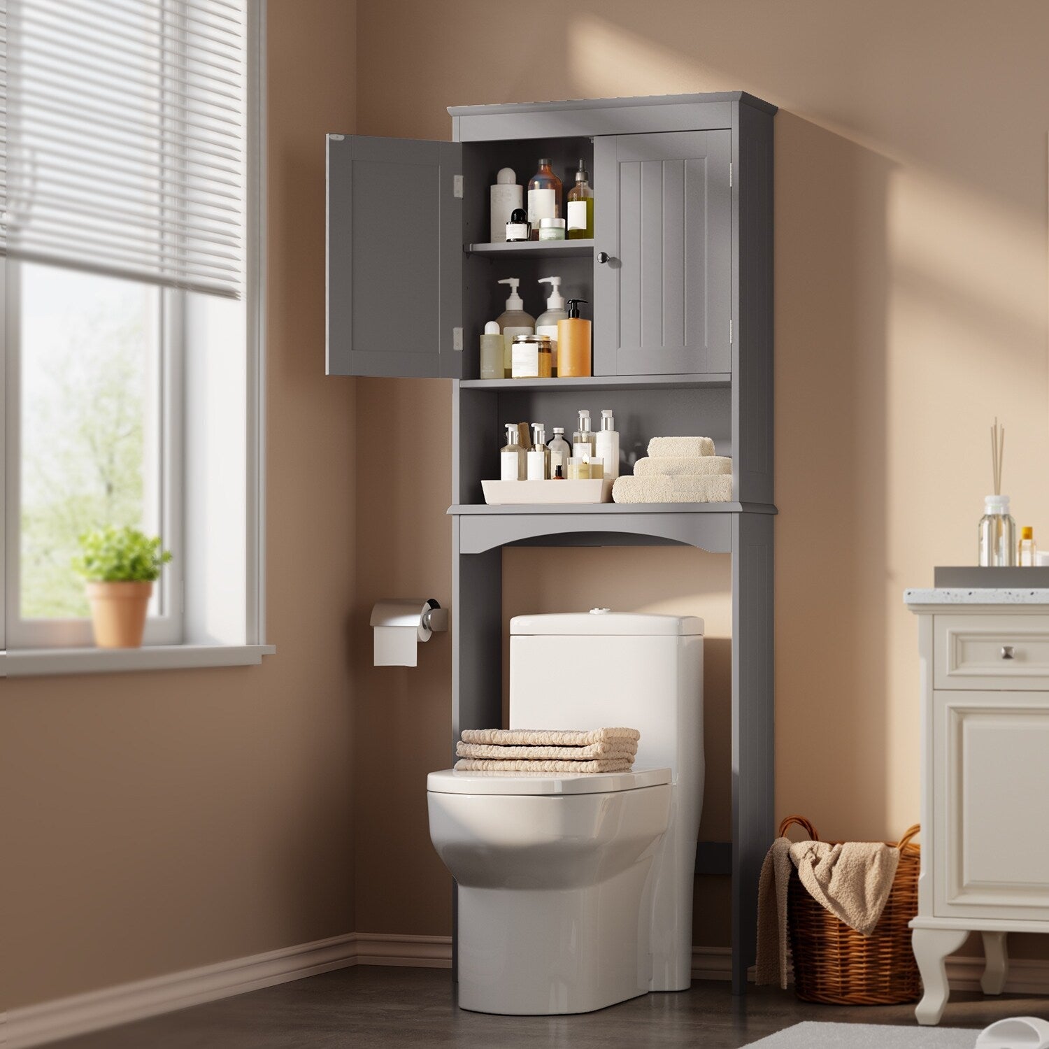 Mobiletto portaoggetti per il bagno, mobiletto portaoggetti per il WC, mensola per il bagno sopra il WC, WC salvaspazio