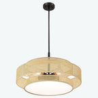 Lampadario Bayou a tamburo costiero nero a 5 luci con doppio paralume in rattan - 24''W