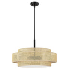 Lampadario Bayou a tamburo costiero nero a 5 luci con doppio paralume in rattan - 24''W