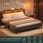 Struttura per letto in legno stile fattoria con stazione di ricarica e luci a LED