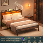 Struttura per letto in legno stile fattoria con stazione di ricarica e luci a LED