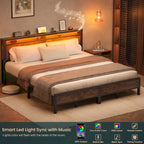 Struttura per letto in legno stile fattoria con stazione di ricarica e luci a LED