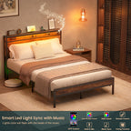 Struttura per letto in legno stile fattoria con stazione di ricarica e luci a LED