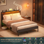 Struttura per letto in legno stile fattoria con stazione di ricarica e luci a LED