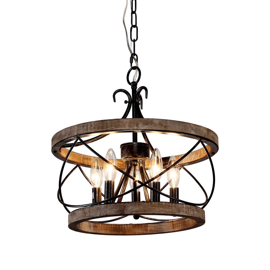 Bella Depot Lampadario rustico in legno a 5 luci con illuminazione dimmerabile, lampada a sospensione regolabile da 15,7 pollici per isola cucina