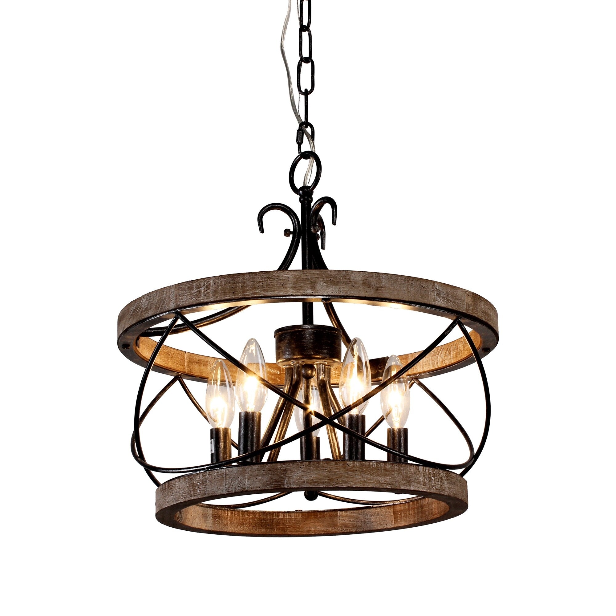Bella Depot Lampadario rustico in legno a 5 luci con illuminazione dimmerabile, lampada a sospensione regolabile da 15,7 pollici per isola cucina