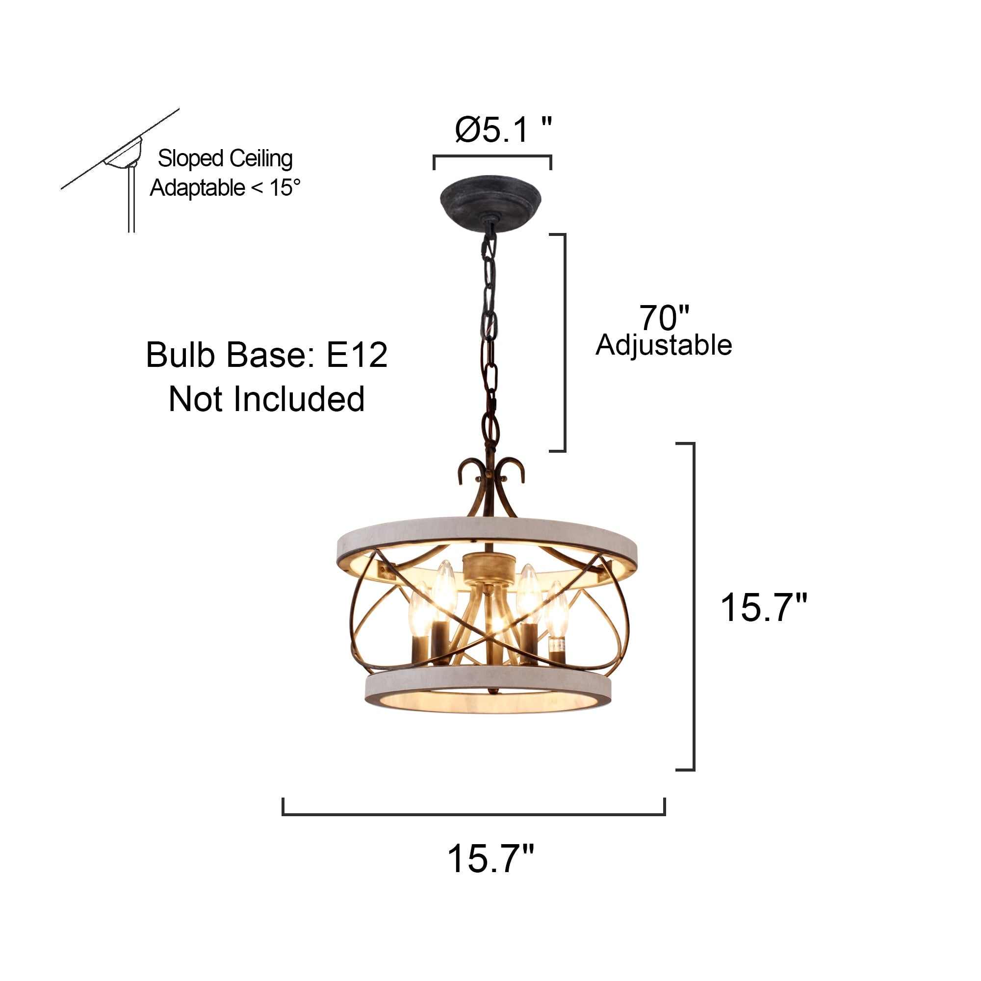 Bella Depot Lampadario rustico in legno a 5 luci con illuminazione dimmerabile, lampada a sospensione regolabile da 15,7 pollici per isola cucina