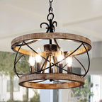 Bella Depot Lampadario rustico in legno a 5 luci con illuminazione dimmerabile, lampada a sospensione regolabile da 15,7 pollici per isola cucina