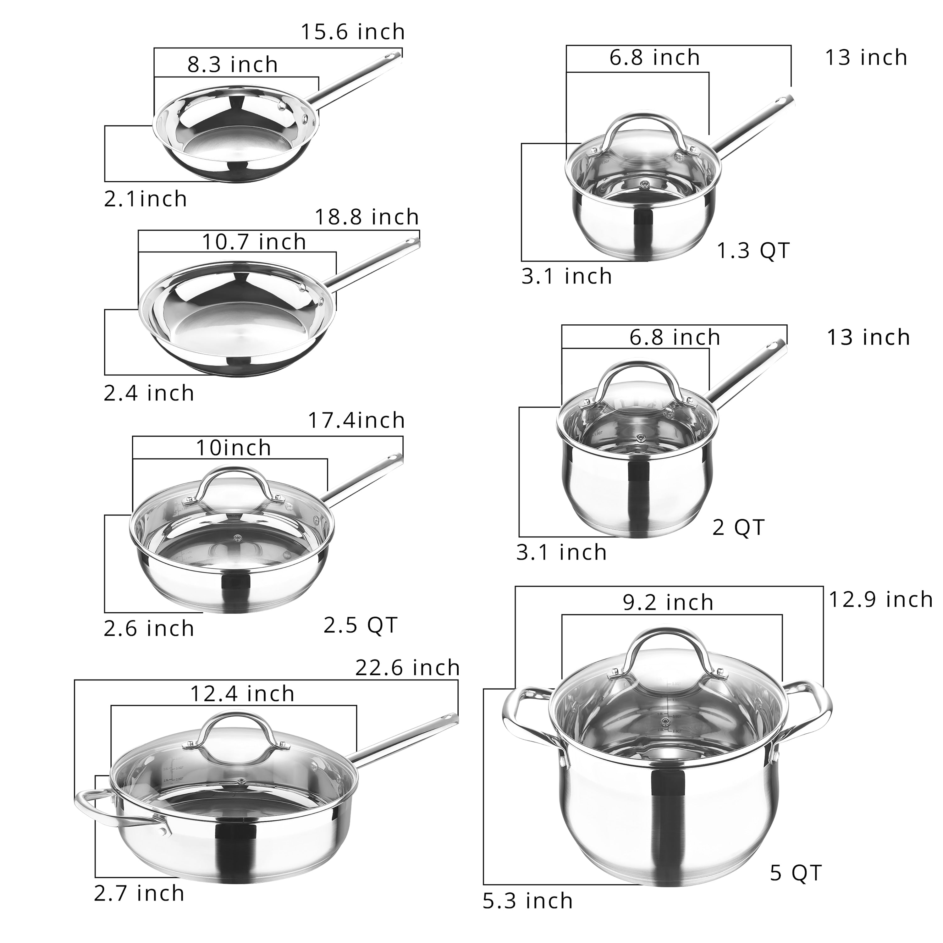 Bergner Set da 12 pezzi in acciaio inox lavabile in lavastoviglie e pronto per l'induzione