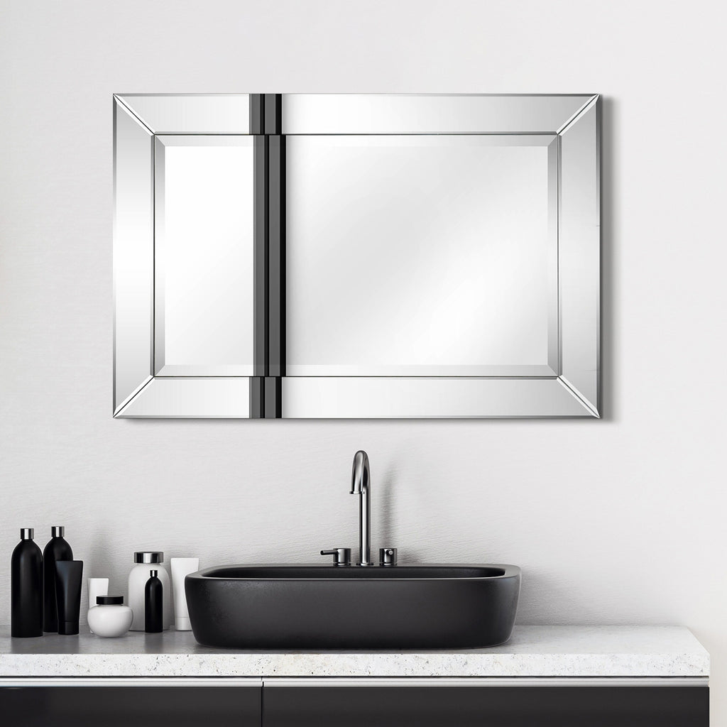 Specchio da parete rettangolare smussato trasparente HD per bagno, toeletta, specchi da camera da letto, 3 misure