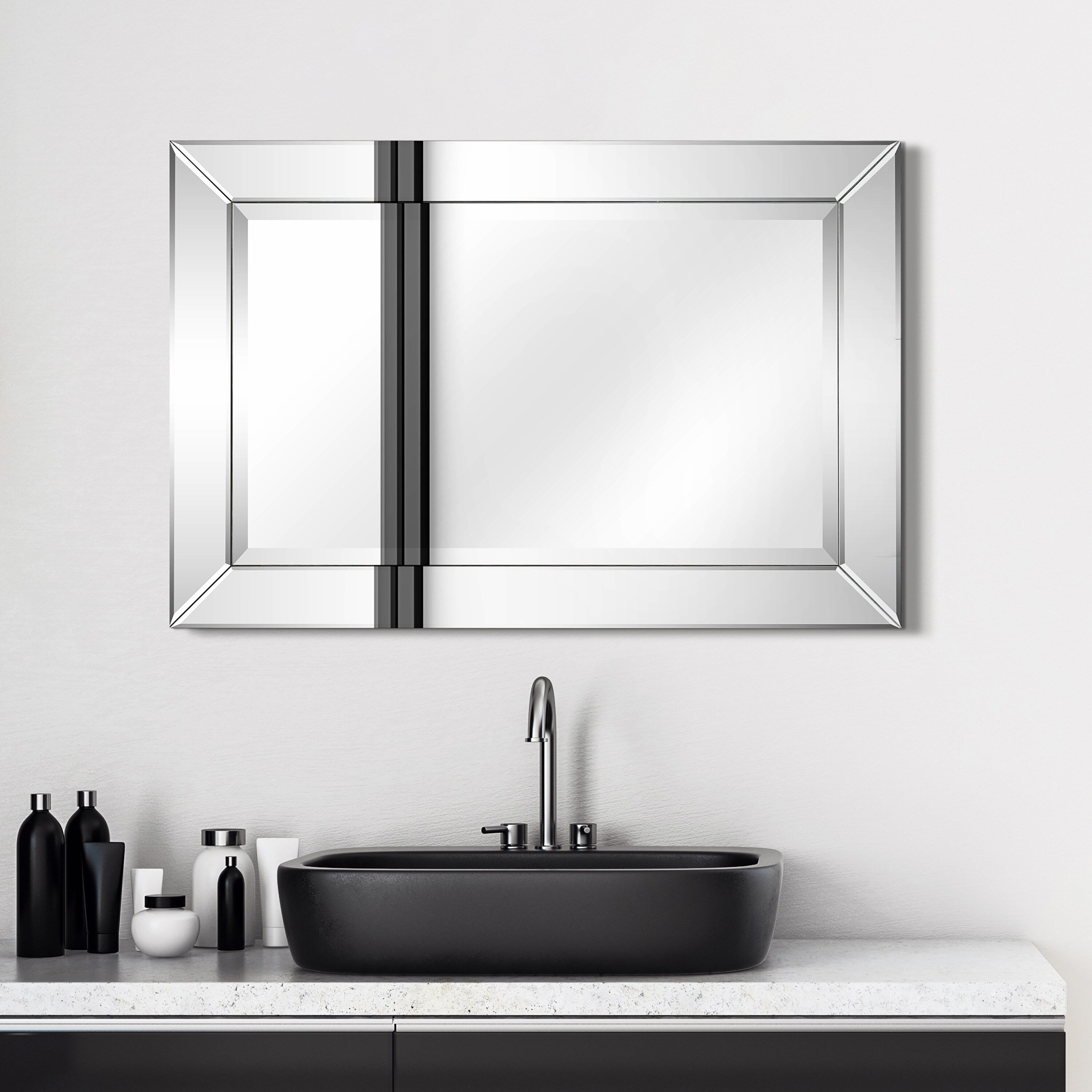 Specchio da parete rettangolare smussato trasparente HD per bagno, toeletta, specchi da camera da letto, 3 misure
