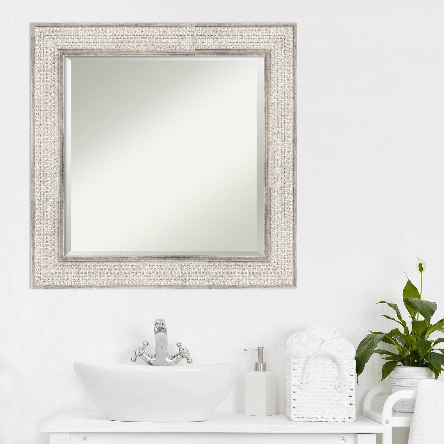 Specchio da parete per bagno in legno bisellato - Cornice Trellis Silver - Trellis Silver