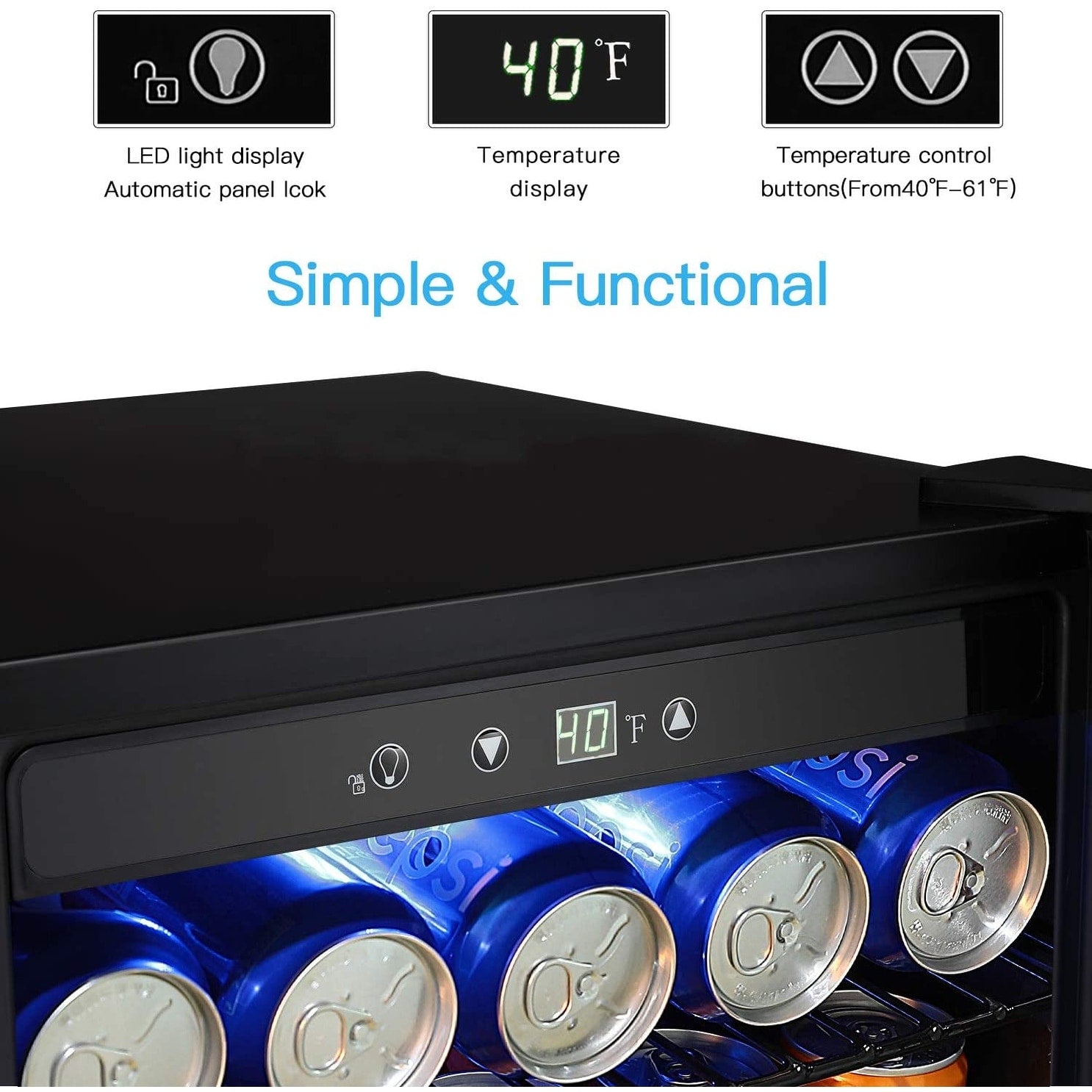 Cantinetta frigo da 4,4 piedi cubi con luci LED e pulsanti touch, ripiani rimovibili, meno di 38 dB