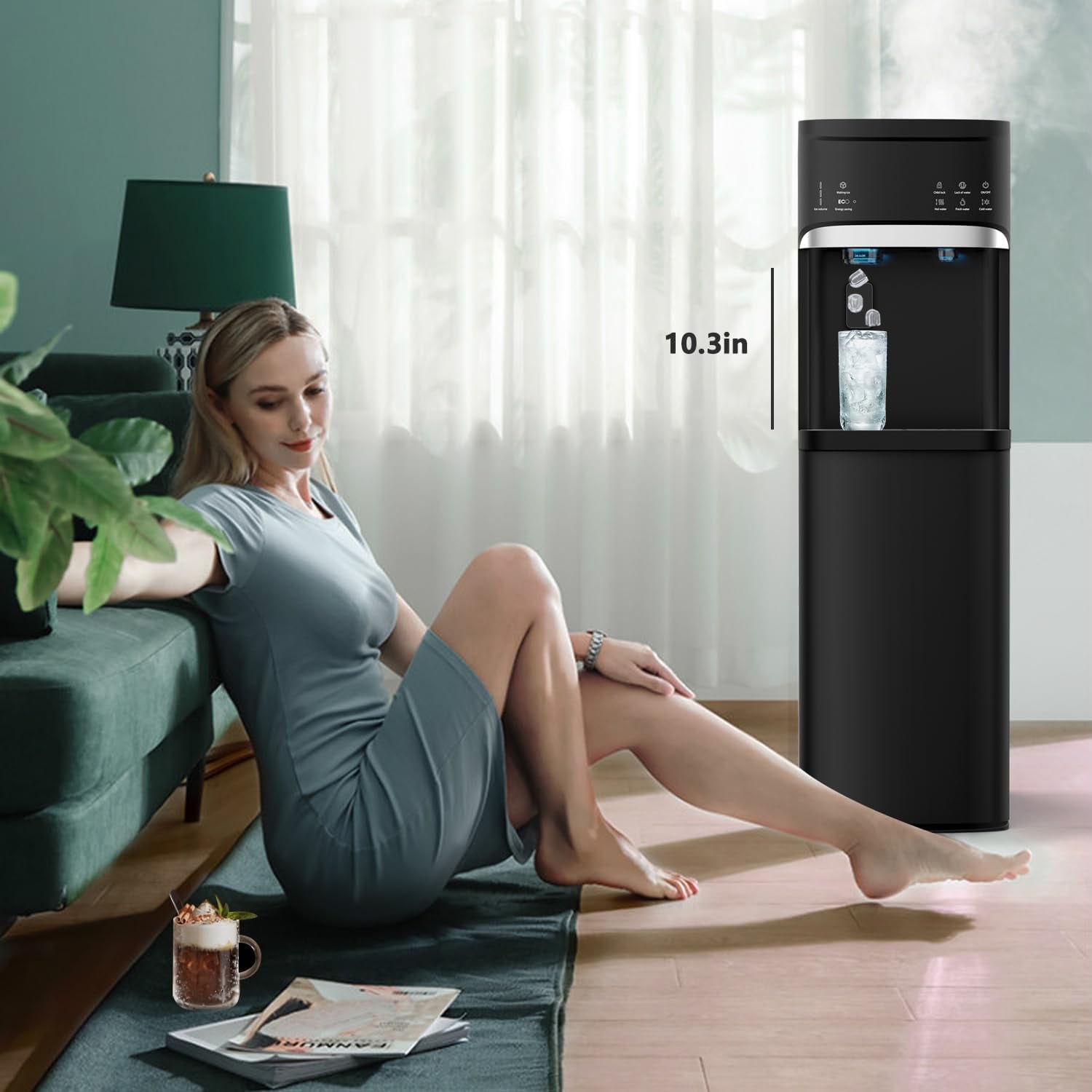 Distributori di acqua calda e fredda 3 in 1 neri con fabbricatore di ghiaccio