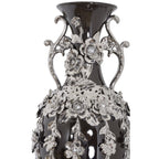 Splendido vaso con fioriera nera e argento, alto 35 pollici