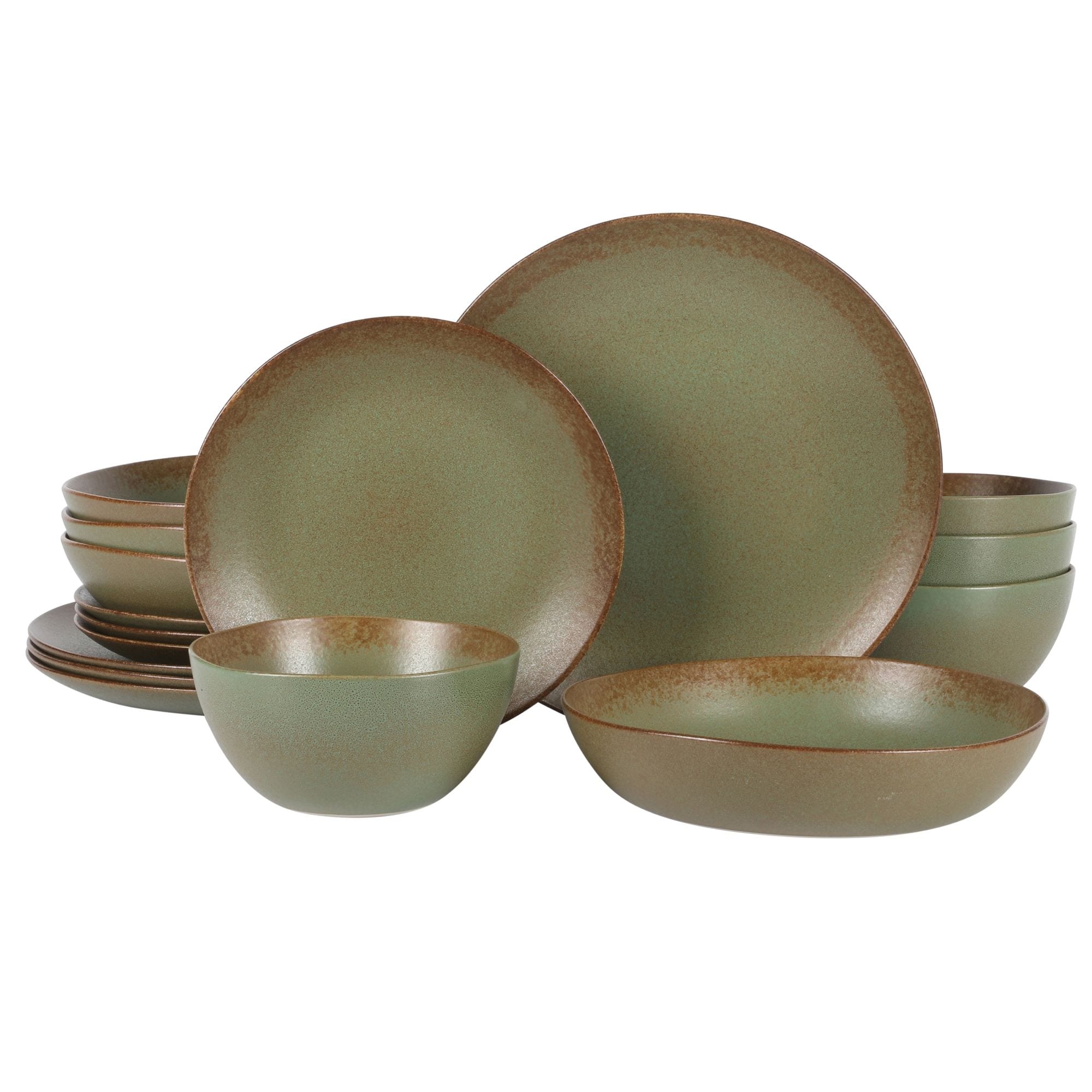 Bloomhouse Palermo Sun, set di 16 piatti e ciotole in gres con doppia ciotola e smalto reattivo