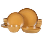 Bloomhouse Palermo Sun, set di 16 piatti e ciotole in gres con doppia ciotola e smalto reattivo