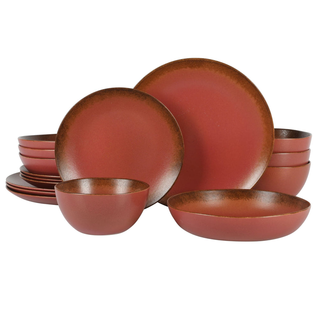 Bloomhouse Palermo Sun, set di 16 piatti e ciotole in gres con doppia ciotola e smalto reattivo