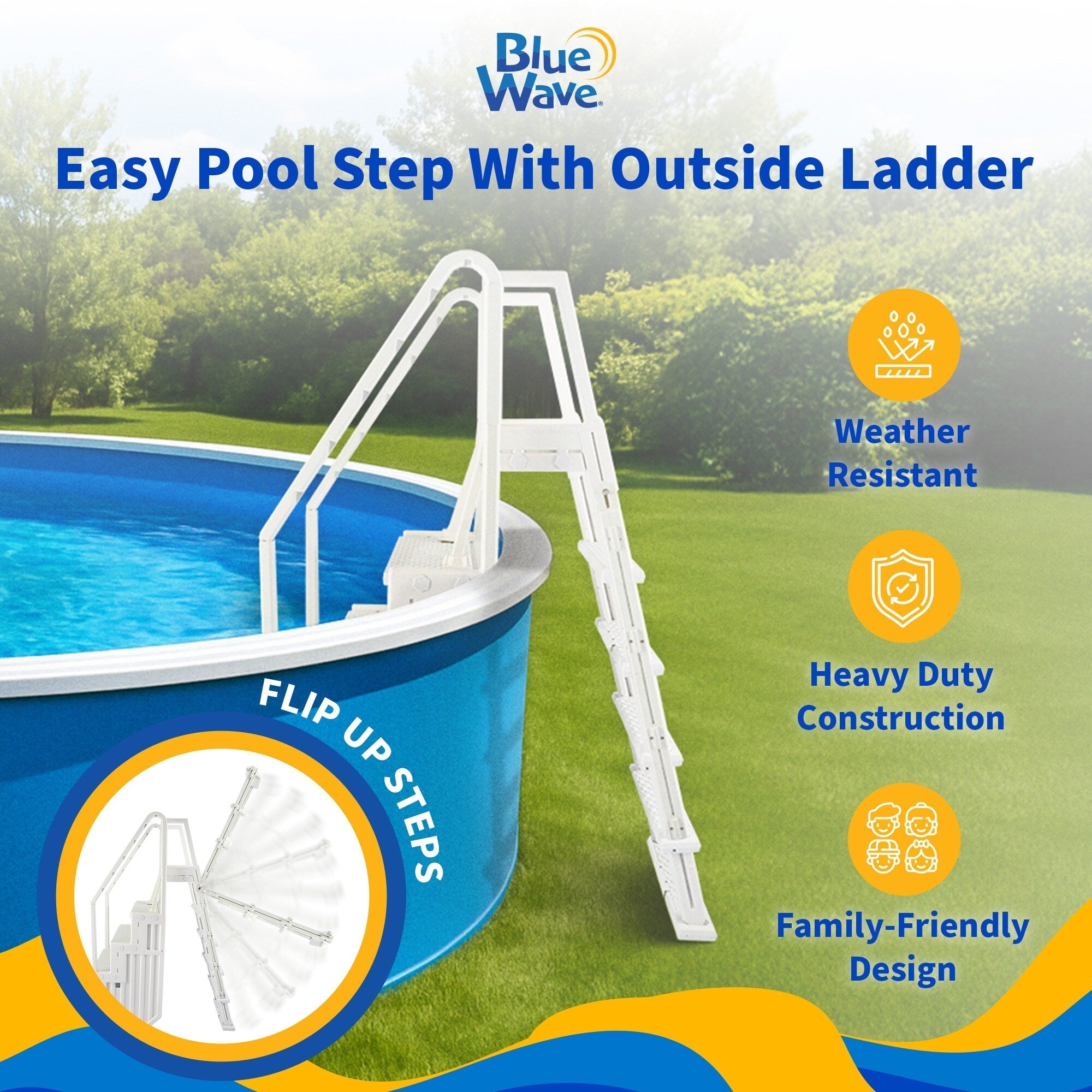 Blue Wave Easy Pool Step con scala esterna per piscine fuori terra - 32,5 pollici di larghezza x 56 pollici di profondità x 81 pollici di altezza