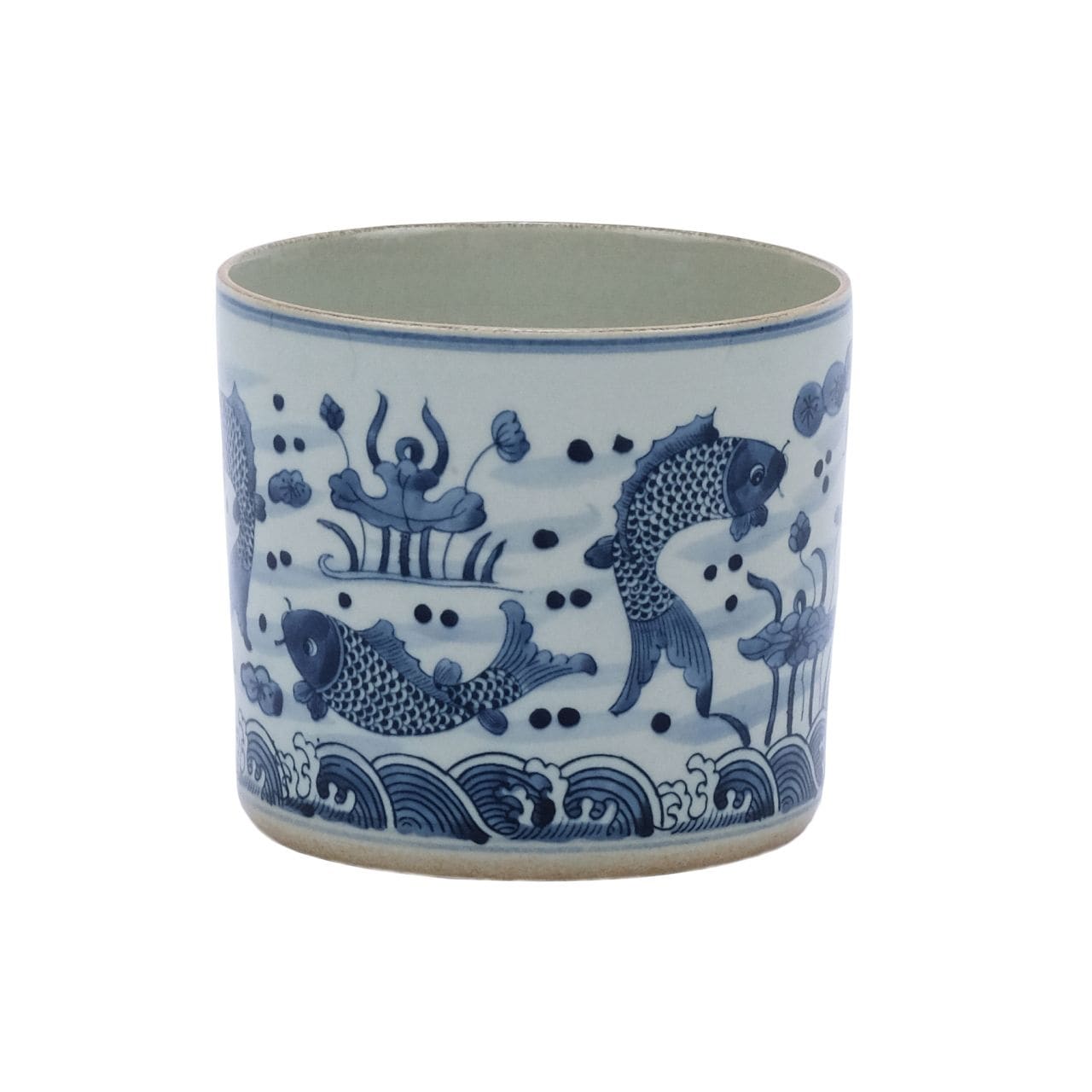 Vaso per orchidee a forma di pesce blu e bianco