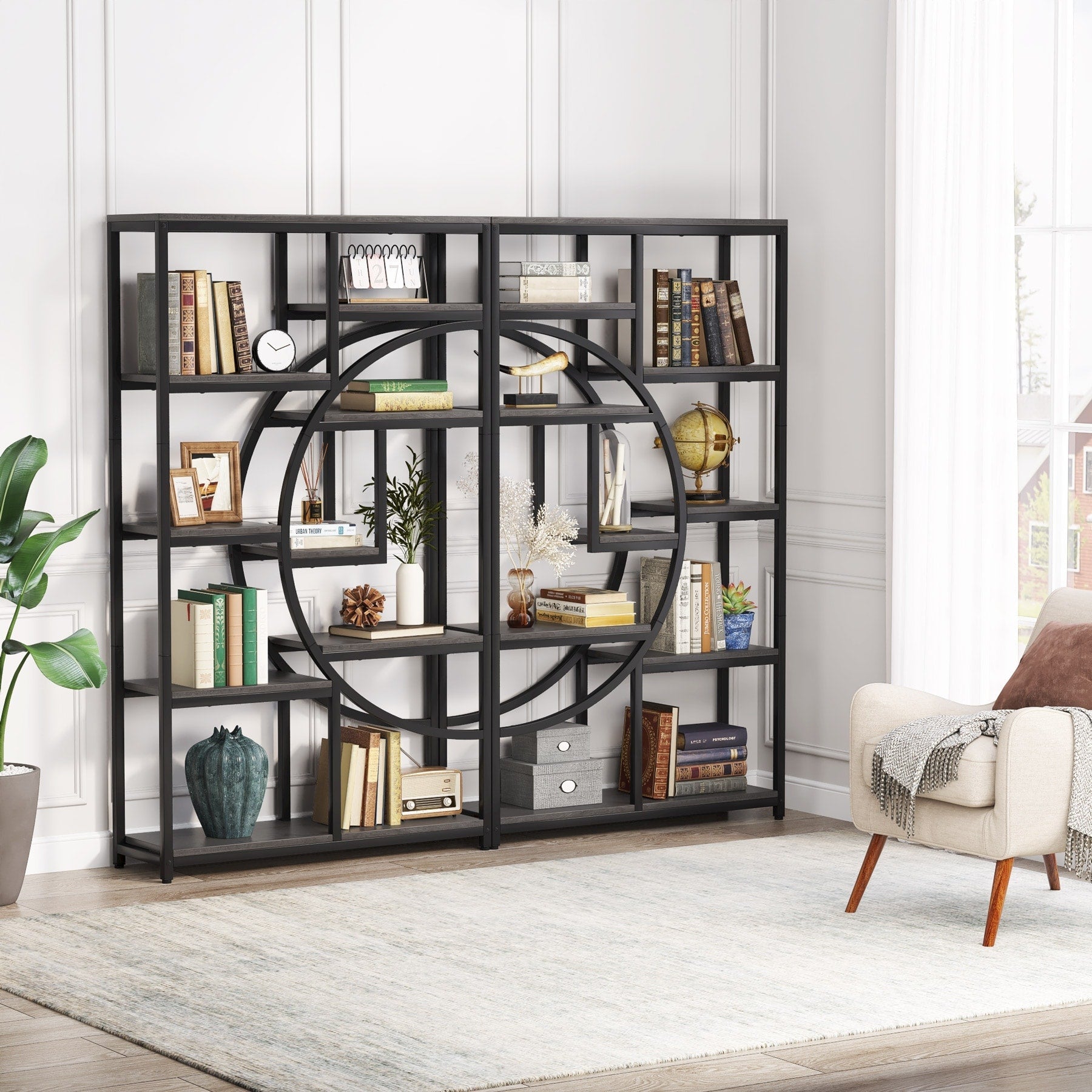 Libreria a 5 ripiani in stile industriale per camera da letto, soggiorno, ufficio domestico