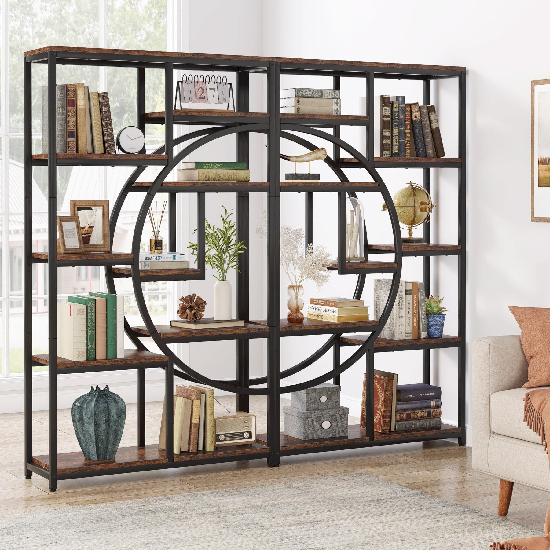 Libreria a 5 ripiani in stile industriale per camera da letto, soggiorno, ufficio domestico