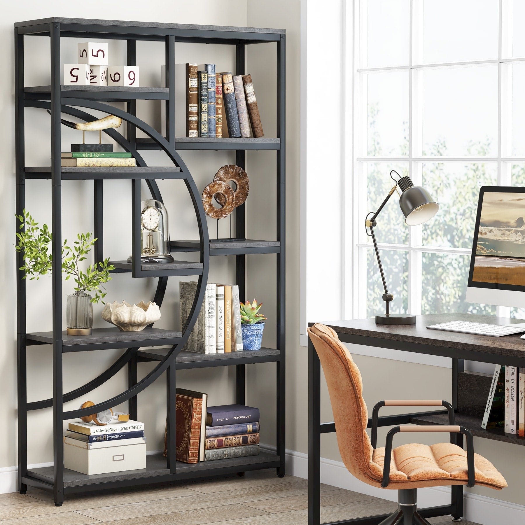Libreria a 5 ripiani in stile industriale per camera da letto, soggiorno, ufficio domestico