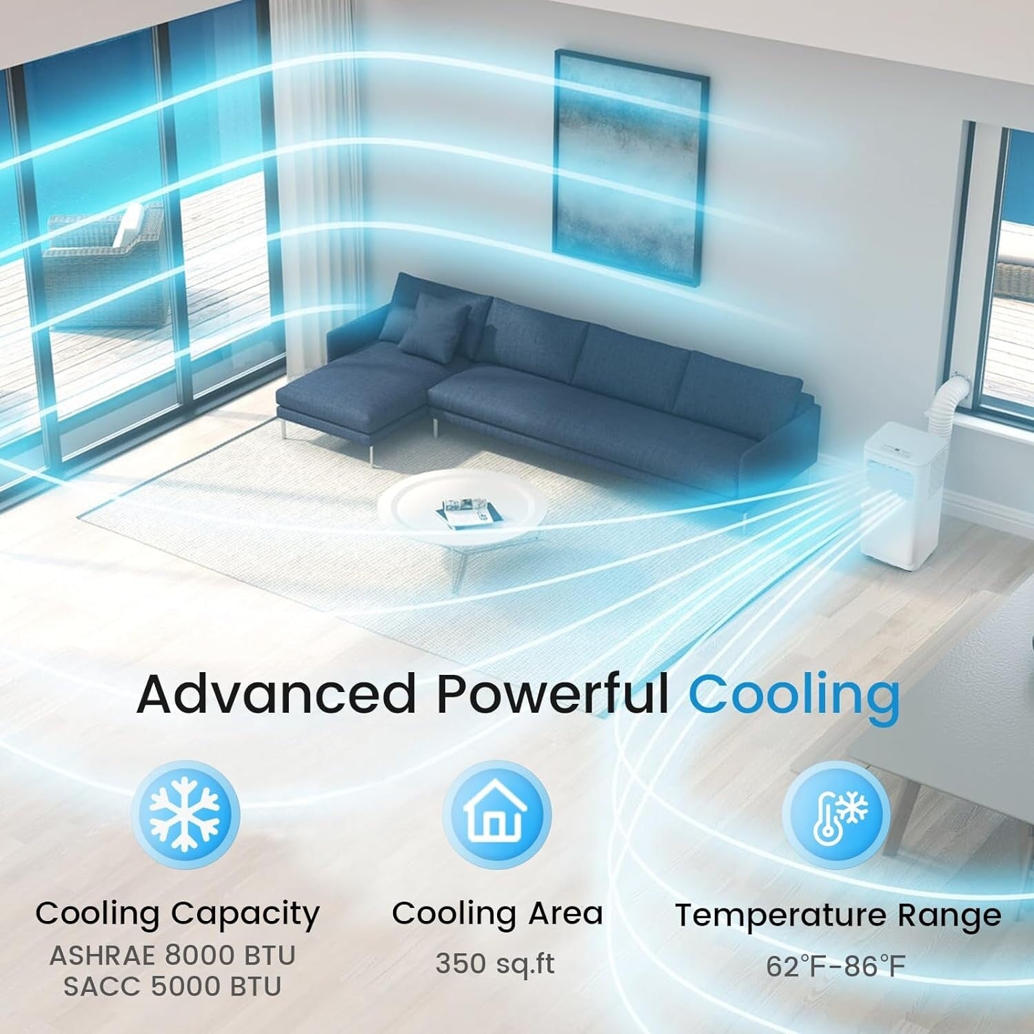 Bossin 8000BTU (Ashrae), 5000BTU (SACC) Condizionatori d'aria portatili 3 in 1 con telecomando, refrigeratore d'aria portatile Quiet Room - 880 V