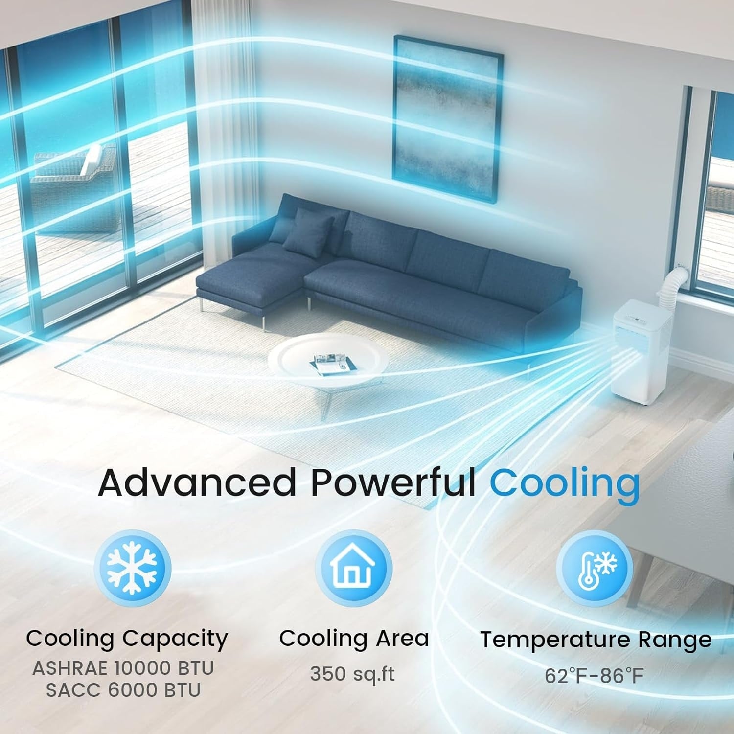 Bossin 8000BTU (Ashrae), 5000BTU (SACC) Condizionatori d'aria portatili 3 in 1 con telecomando, refrigeratore d'aria portatile Quiet Room - 880 V
