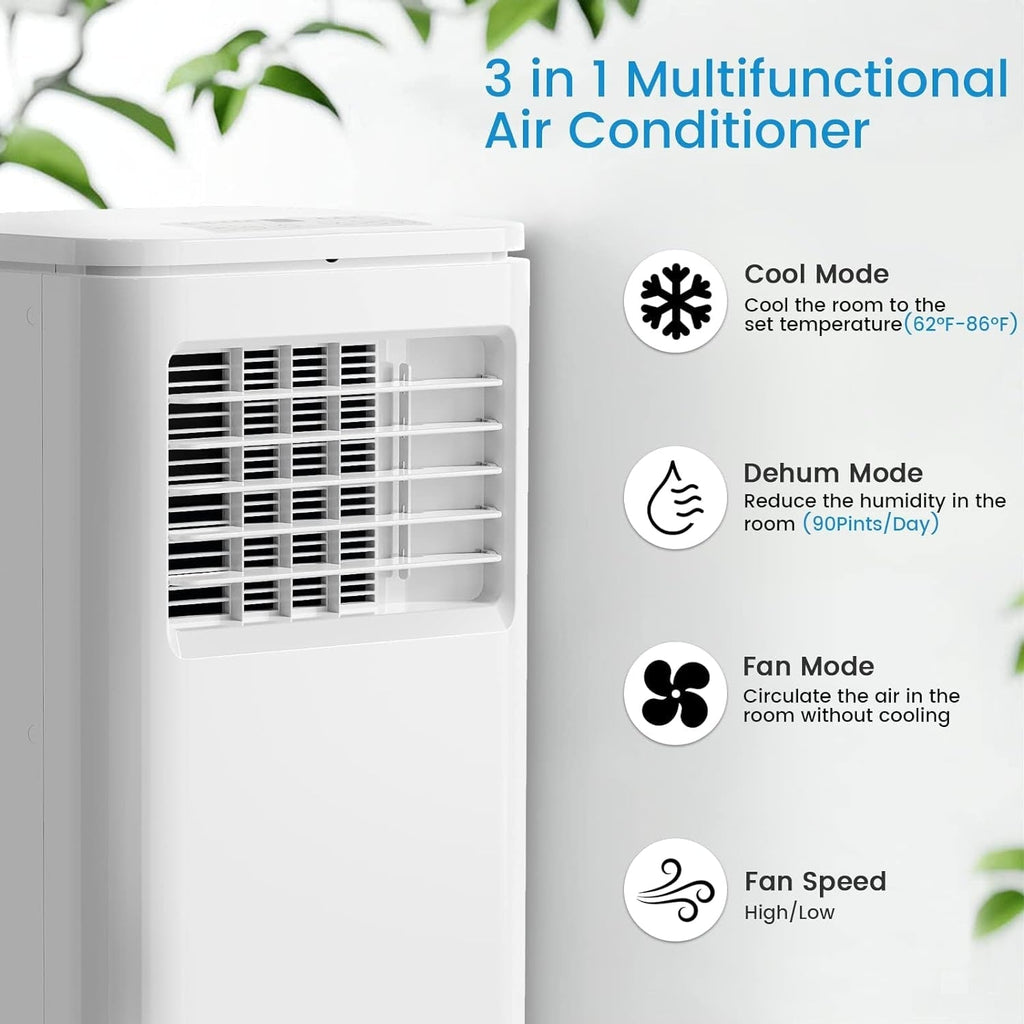 Bossin 8000BTU (Ashrae), 5000BTU (SACC) Condizionatori d'aria portatili 3 in 1 con telecomando, refrigeratore d'aria portatile Quiet Room - 880 V