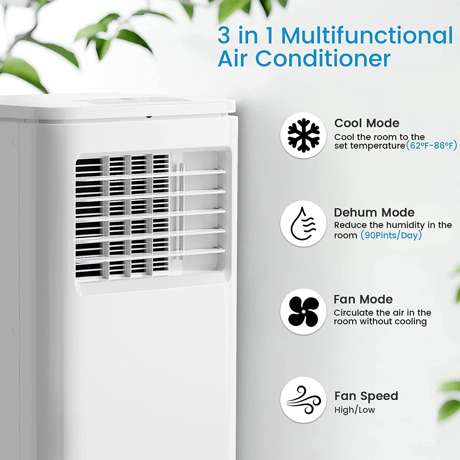 Bossin 8000BTU (Ashrae), 5000BTU (SACC) Condizionatori d'aria portatili 3 in 1 con telecomando, refrigeratore d'aria portatile Quiet Room - 880 V