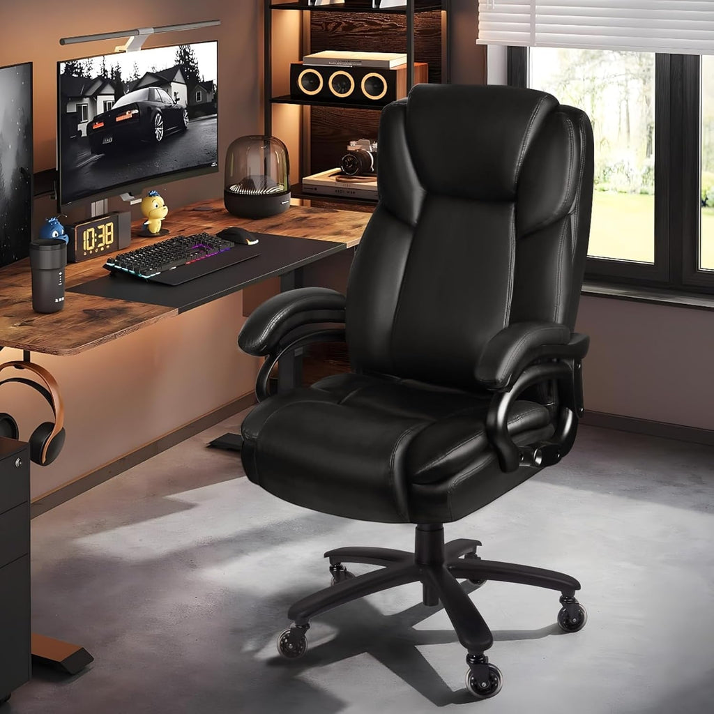 Sedia da ufficio Bossin Big and Tall Executive, sedia ergonomica con supporto lombare regolabile da 500 libbre, schienale alto in pelle PU per computer