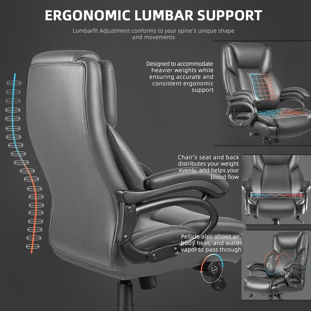 Sedia da ufficio Bossin Big and Tall Executive, sedia ergonomica con supporto lombare regolabile da 500 libbre, schienale alto in pelle PU per computer