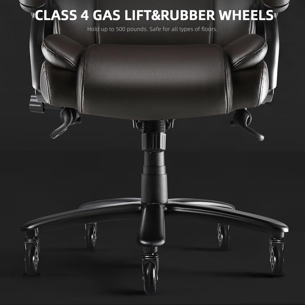 Sedia da ufficio Bossin Big and Tall Executive, sedia ergonomica con supporto lombare regolabile da 500 libbre, schienale alto in pelle PU per computer