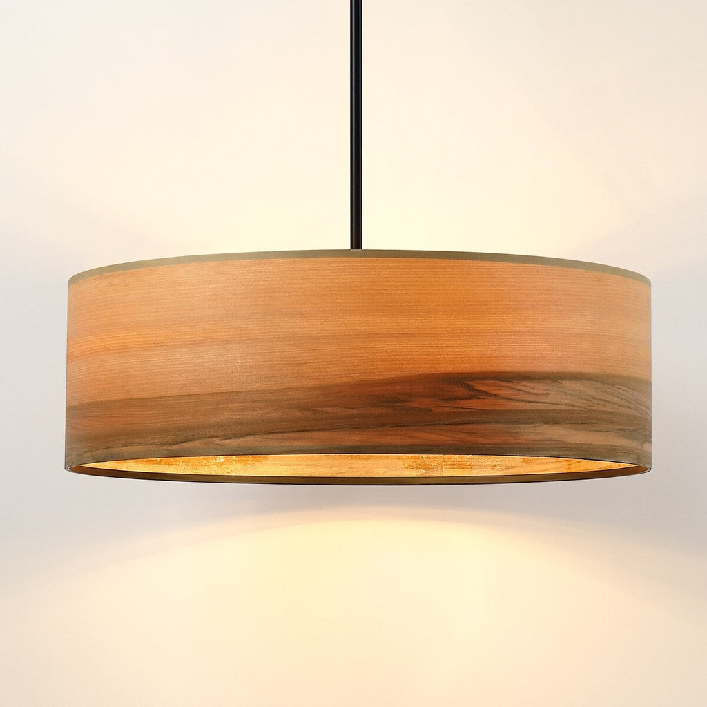 Lampadario a tamburo Breaux a 4 luci in legno impiallacciato con baldacchino nero - 22 pollici di larghezza