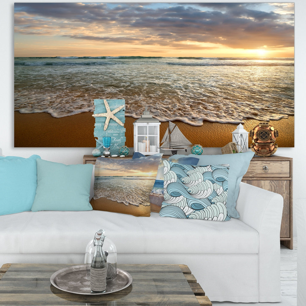 Tramonto luminoso e nuvoloso nell'oceano calmo - Tela artistica con paesaggio marino contemporaneo