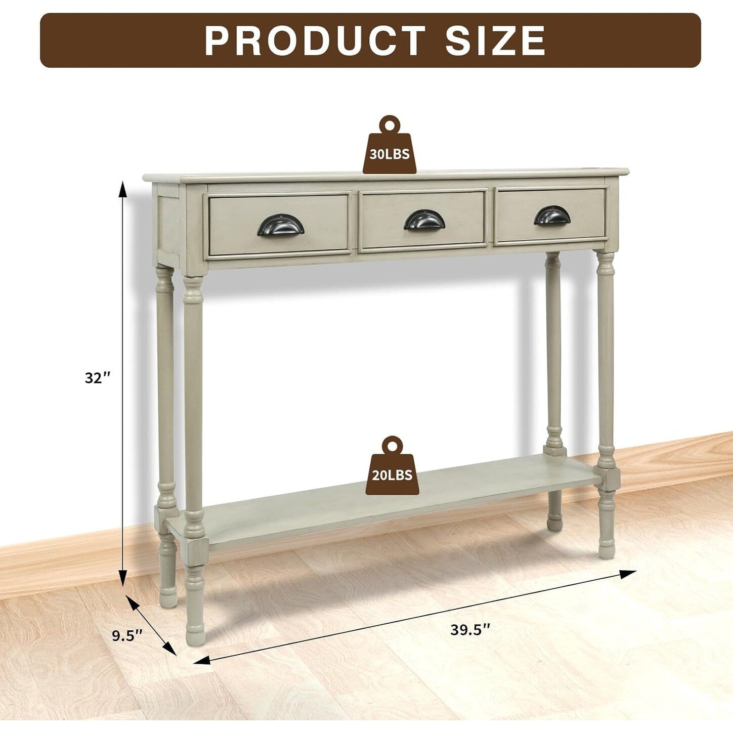 Tavolo da ingresso consolle a 3 cassetti Burlington Wood