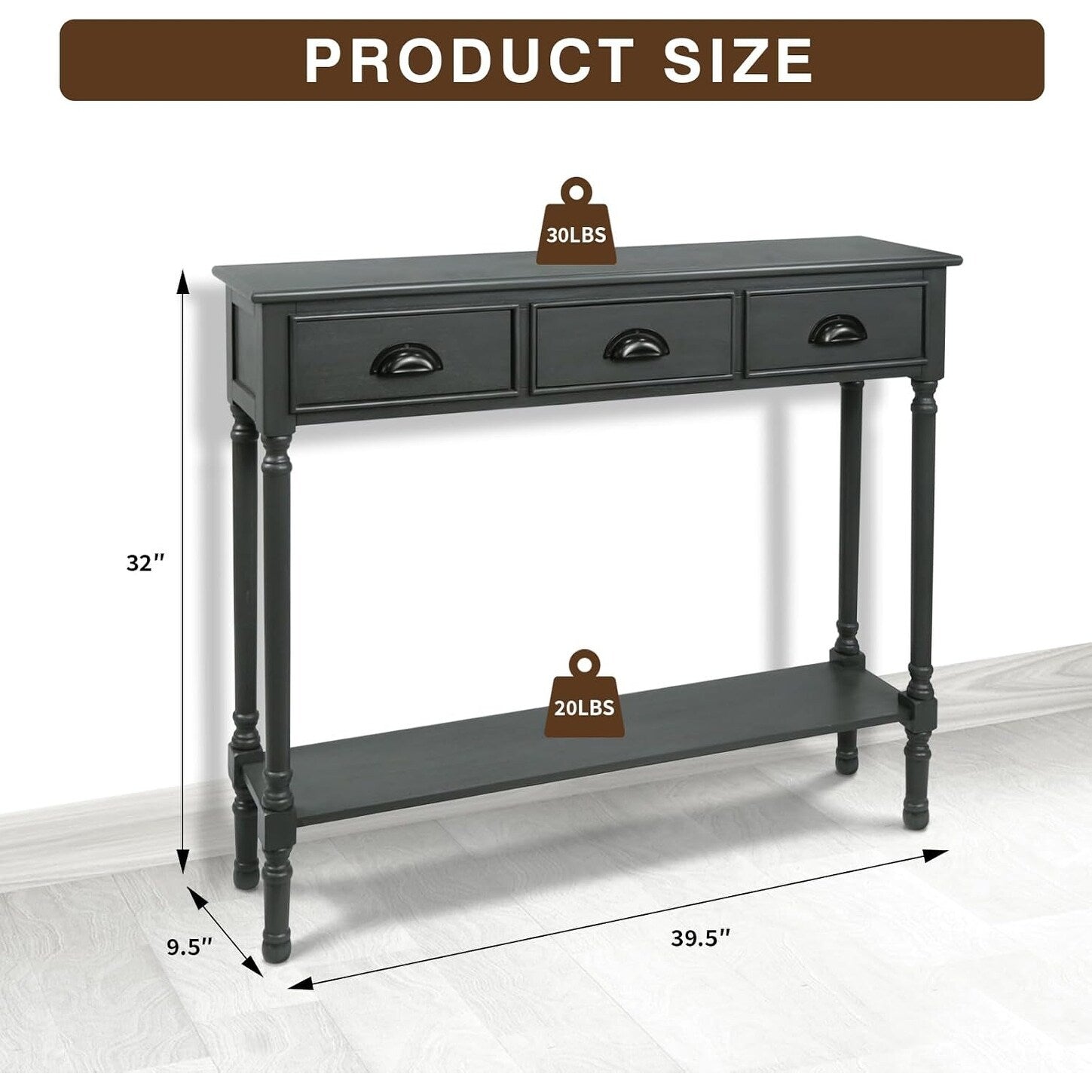 Tavolo da ingresso consolle a 3 cassetti Burlington Wood