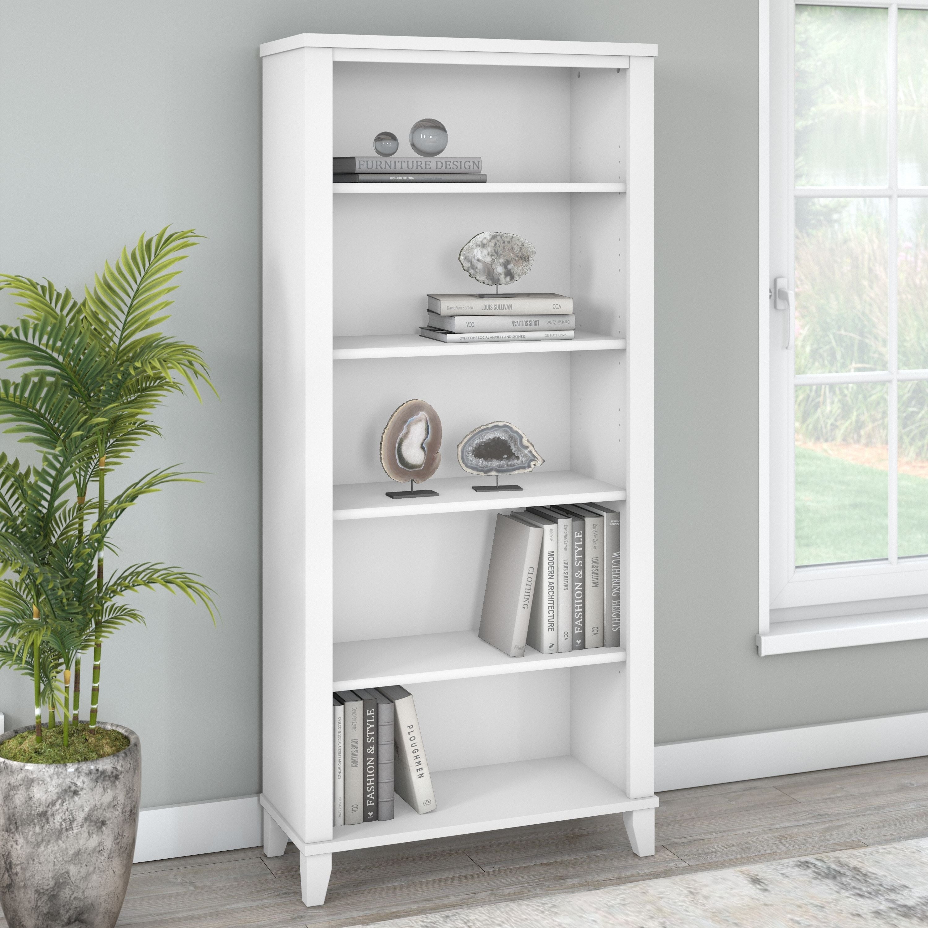 Libreria alta a 5 ripiani Somerset di Bush Furniture con ripiani regolabili