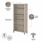 Libreria alta a 5 ripiani Somerset di Bush Furniture con ripiani regolabili