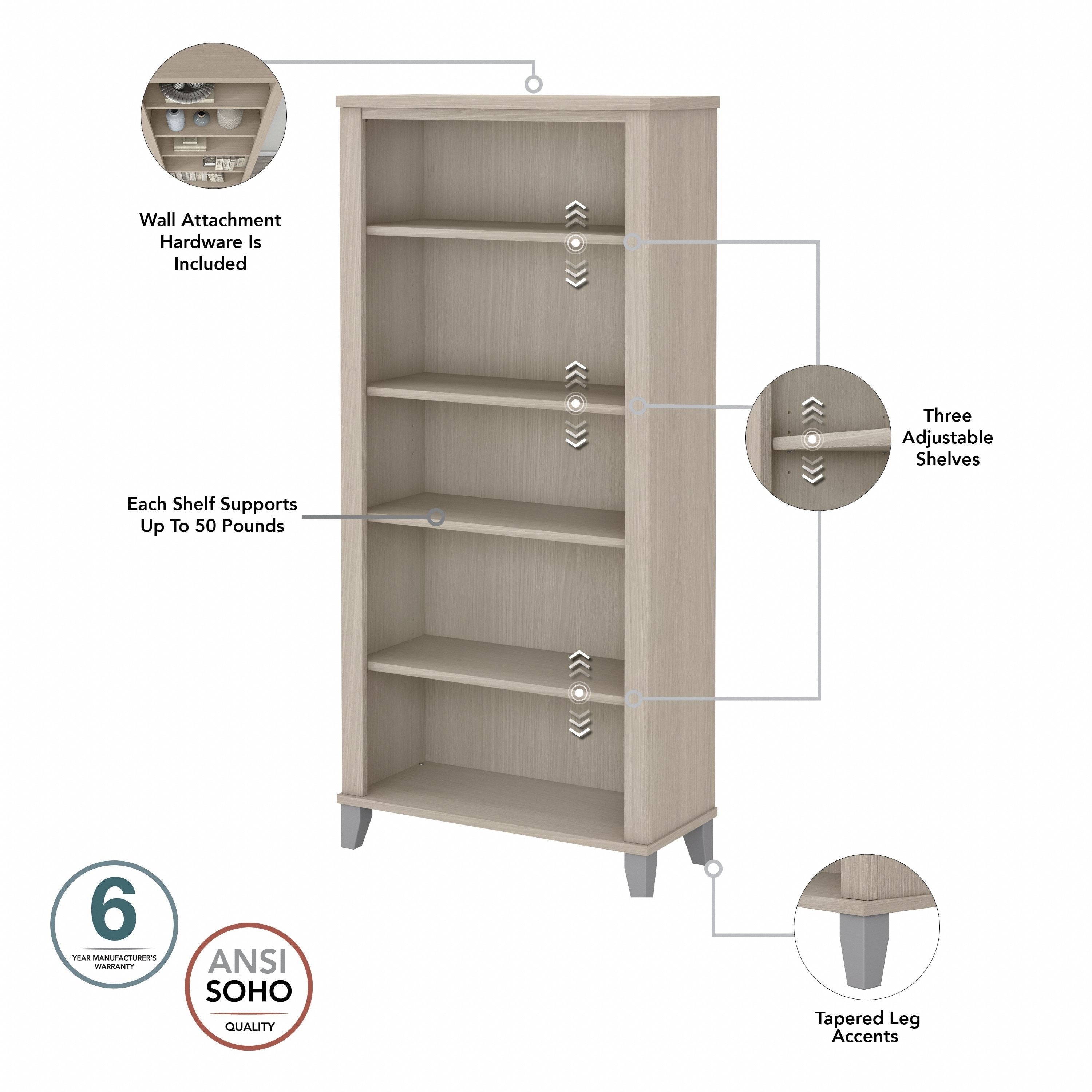 Libreria alta a 5 ripiani Somerset di Bush Furniture con ripiani regolabili