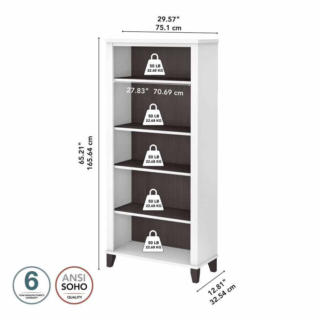 Libreria alta a 5 ripiani Somerset di Bush Furniture con ripiani regolabili
