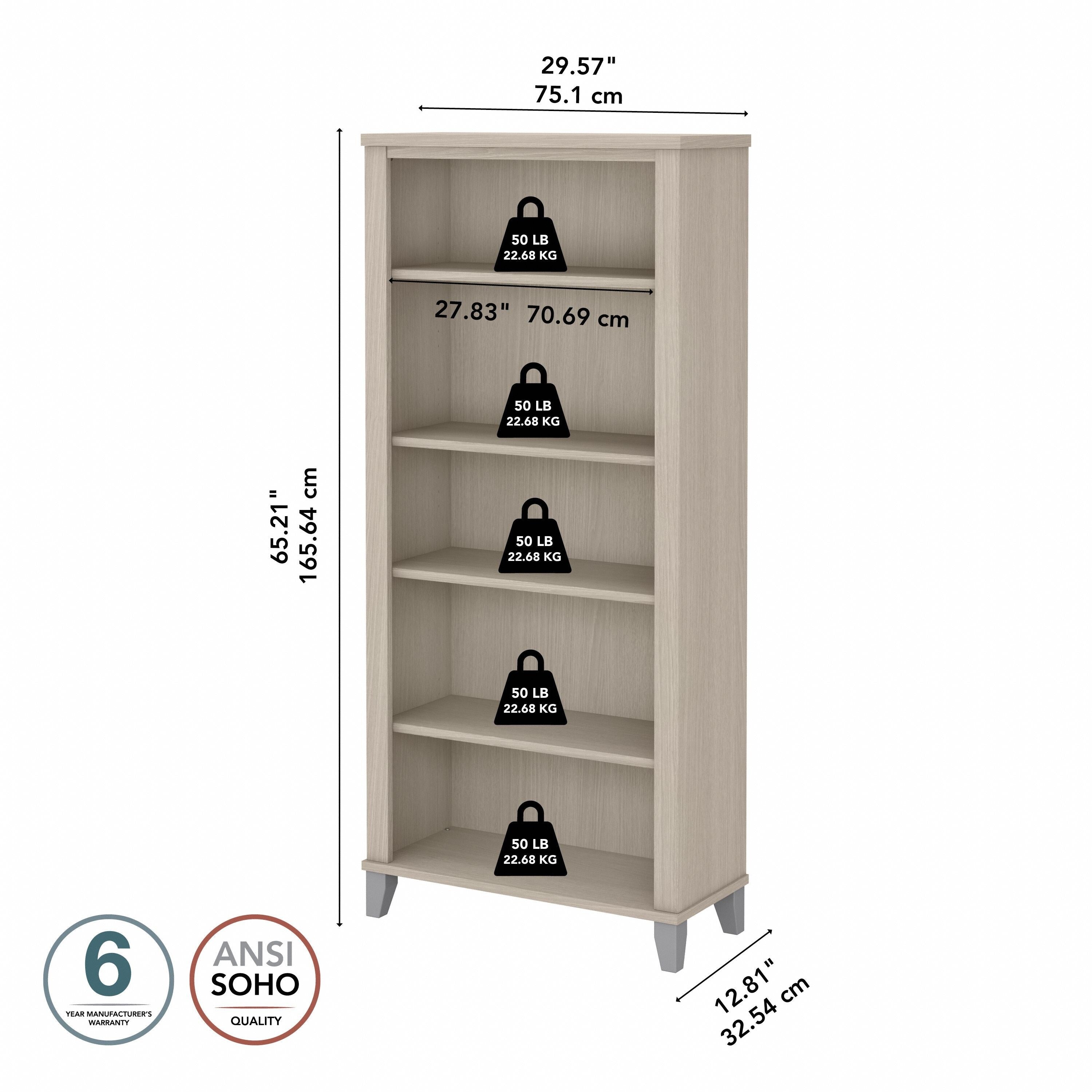 Libreria alta a 5 ripiani Somerset di Bush Furniture con ripiani regolabili