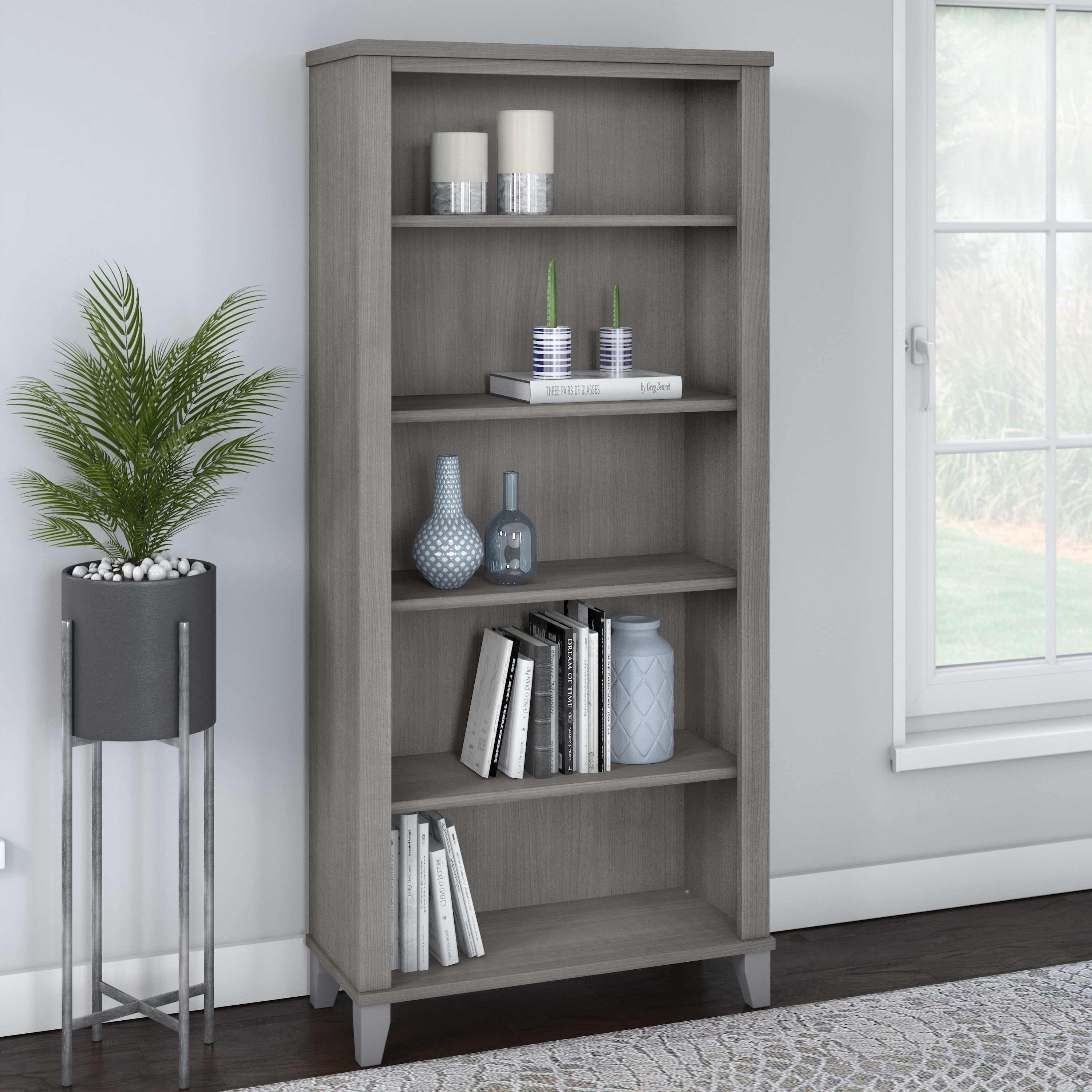 Libreria alta a 5 ripiani Somerset di Bush Furniture con ripiani regolabili