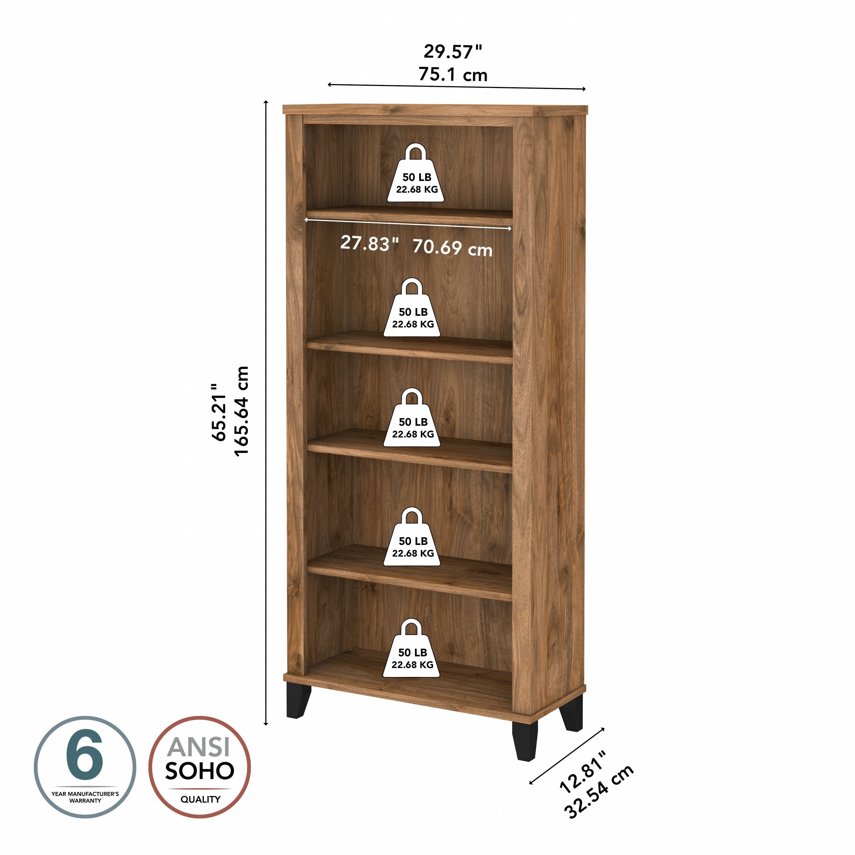Libreria alta a 5 ripiani Somerset di Bush Furniture con ripiani regolabili